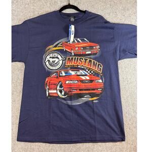 NWT Ford Mustang 40th Anniversary Shirt Men L Blue Car Graphic Racing Streetwear